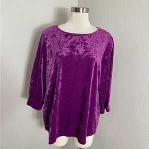 J Jill Womens XL Purple Crushed Velvet Tunic Top 3/4 Sleeve Shirt